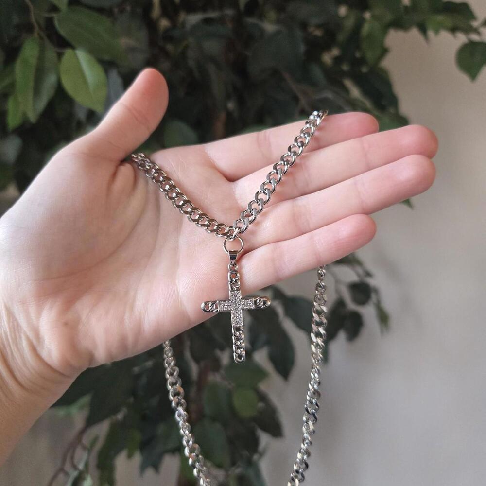 18k White Gold Cuban Link Pendant Chain